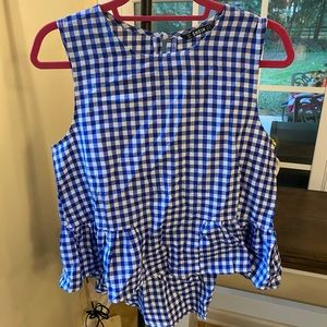 Blue gingham peplum tip